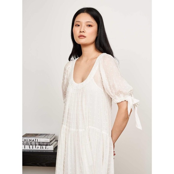 La Ligne NWT White Ballon Sleeves Clara Dot Swiss Dress Size M - Picture 5 of 11